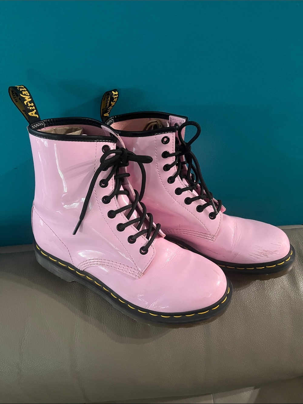 Pink Lace-Up Patent Combat Boots - Dr Martens women’s size 9